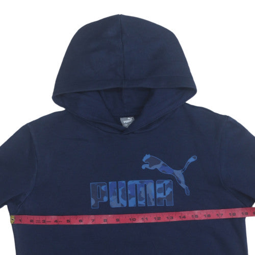 Puma Boys Navy Blue Pullover Hoodie 13-14 Years Graphic Print Cotton Blend