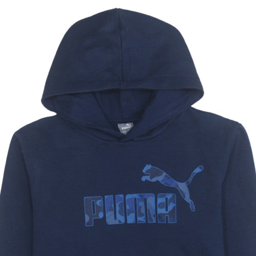 Puma Boys Navy Blue Pullover Hoodie 13-14 Years Graphic Print Cotton Blend