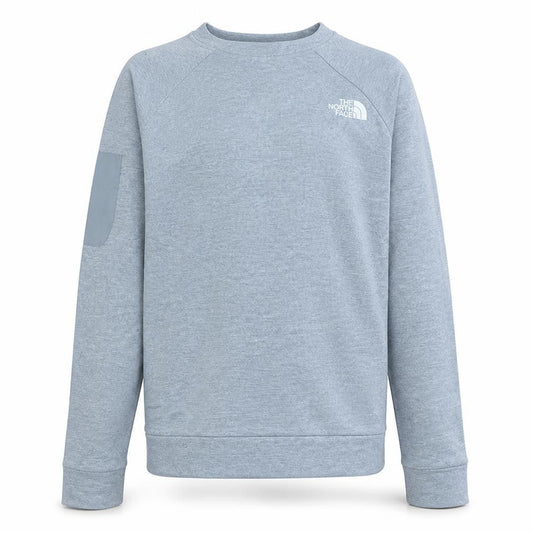 Front view of The North Face boys’ grey crew neck sweatshirt, size L, youth fleece