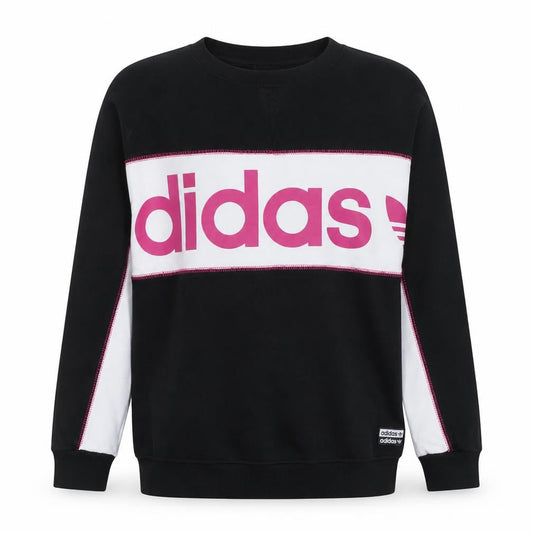 Adidas Womens Black Pink Logo Crew Neck Sweatshirt Size L 18
