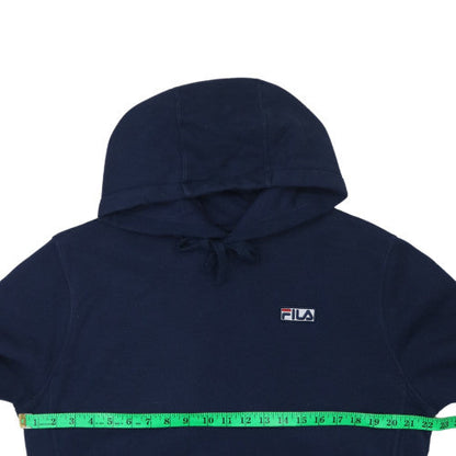 Back view of Fila Men's Blue Pullover Hoodie M Logo Fleece Sweatshirt