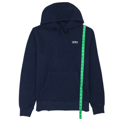Close-up detail of Fila Men's Blue Pullover Hoodie M Logo Fleece Sweatshirt