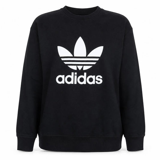 Adidas Womens Black Crew Neck Pullover Sweatshirt Size 8 Logo Print