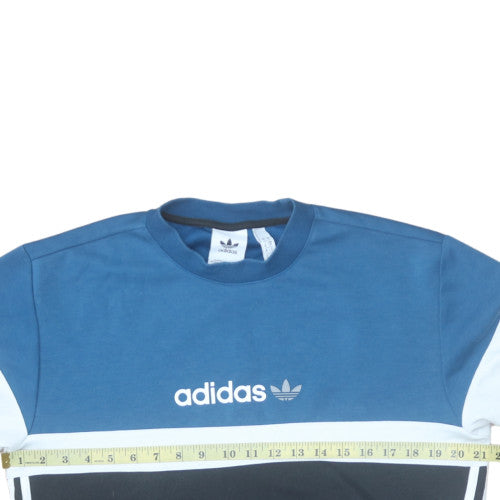 Adidas Men's Blue Colour Block Crew Neck Sweatshirt S Regular Fit