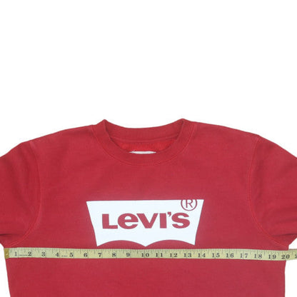 Back view of Levi's boys’ red graphic logo pullover sweatshirt 16 years