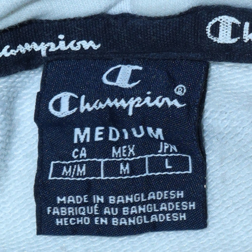 Champion Mens White Logo Print Pullover Hoodie Medium