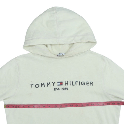 Tommy Hilfiger Men's White Pullover Hoodie L Logo Fleece Sweatshirt