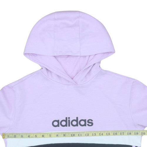 Adidas Girls Lilac and Black Colourblock Pullover Hoodie - Size 13-14 Years