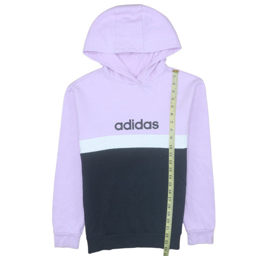 Adidas Girls Lilac and Black Colourblock Pullover Hoodie - Size 13-14 Years