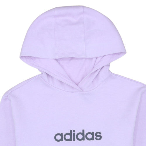 Adidas Girls Lilac and Black Colourblock Pullover Hoodie - Size 13-14 Years