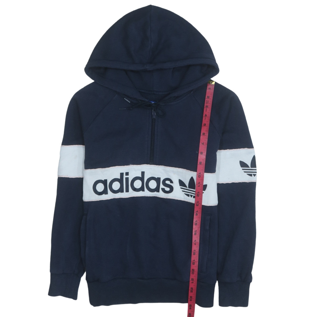 Adidas Womens Navy Blue 1/4 Zip Hoodie Size 10 Cotton Blend Casual