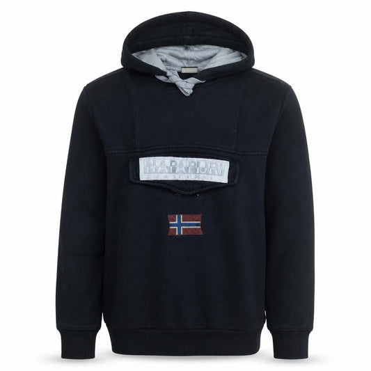Napapijri Men Black Pullover Hoodie M Outdoor Cotton Blend