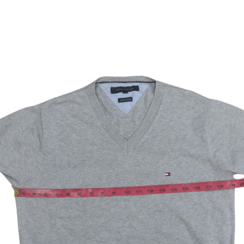 Tommy Hilfiger Men's Grey V-Neck Cotton Jumper Size S