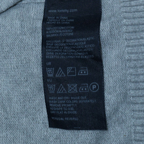 Tommy Hilfiger Men's Grey V-Neck Cotton Jumper Size S