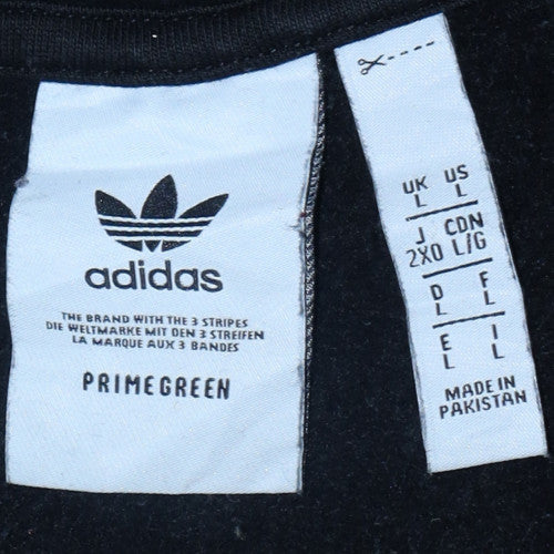 Adidas Mens Black Pullover Hoodie L Regular Fleece Logo Sweatshirt