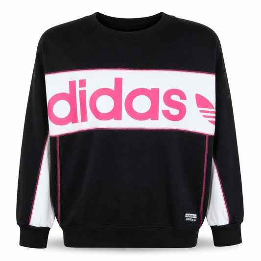 Adidas Womens Black Pink Crew Neck Pullover Sweatshirt Size 10
