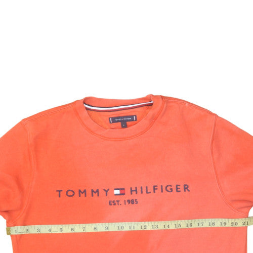 Tommy Hilfiger Men's Orange Cotton Crew Neck Logo Sweatshirt S