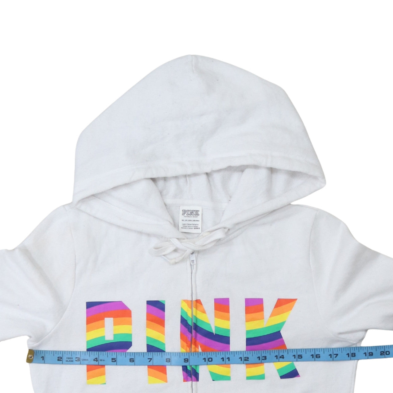 Victoria's Secret PINK Women White XS Full Zip Hoodie Rainbow Logo