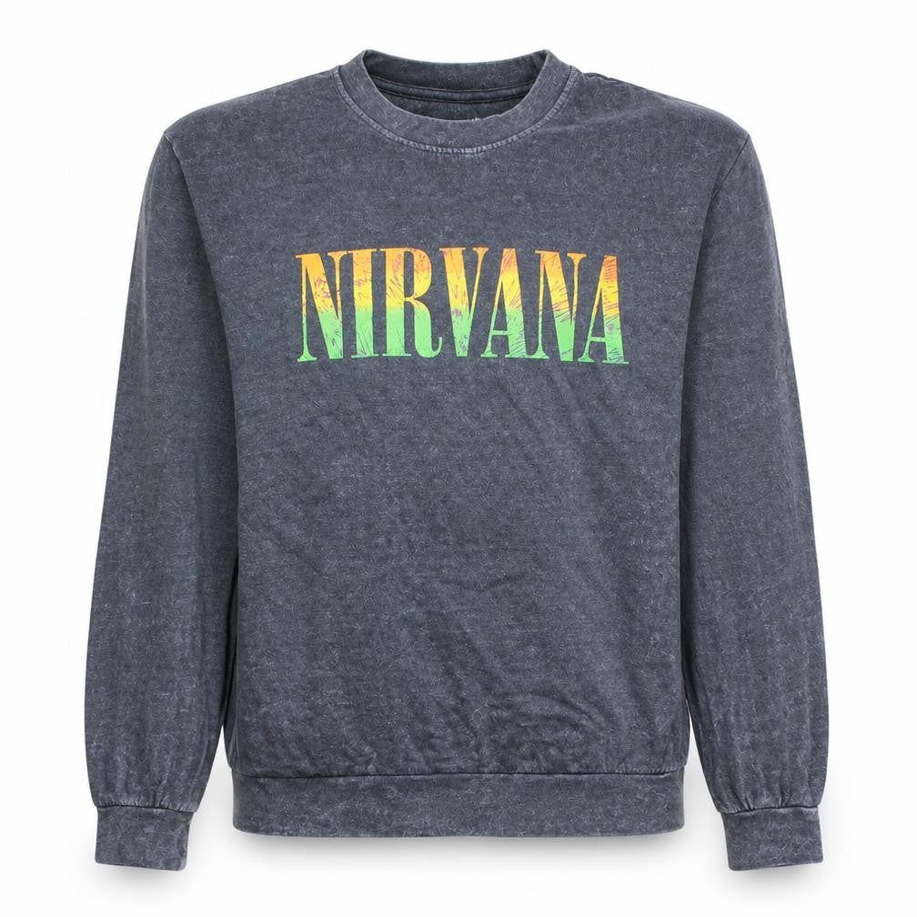 Nirvana Men's Grey Graphic Logo Pullover Sweatshirt M