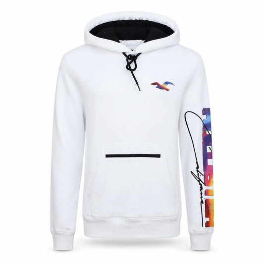 Hollister Men's White Pullover Hoodie Size S Logo Graphic Print