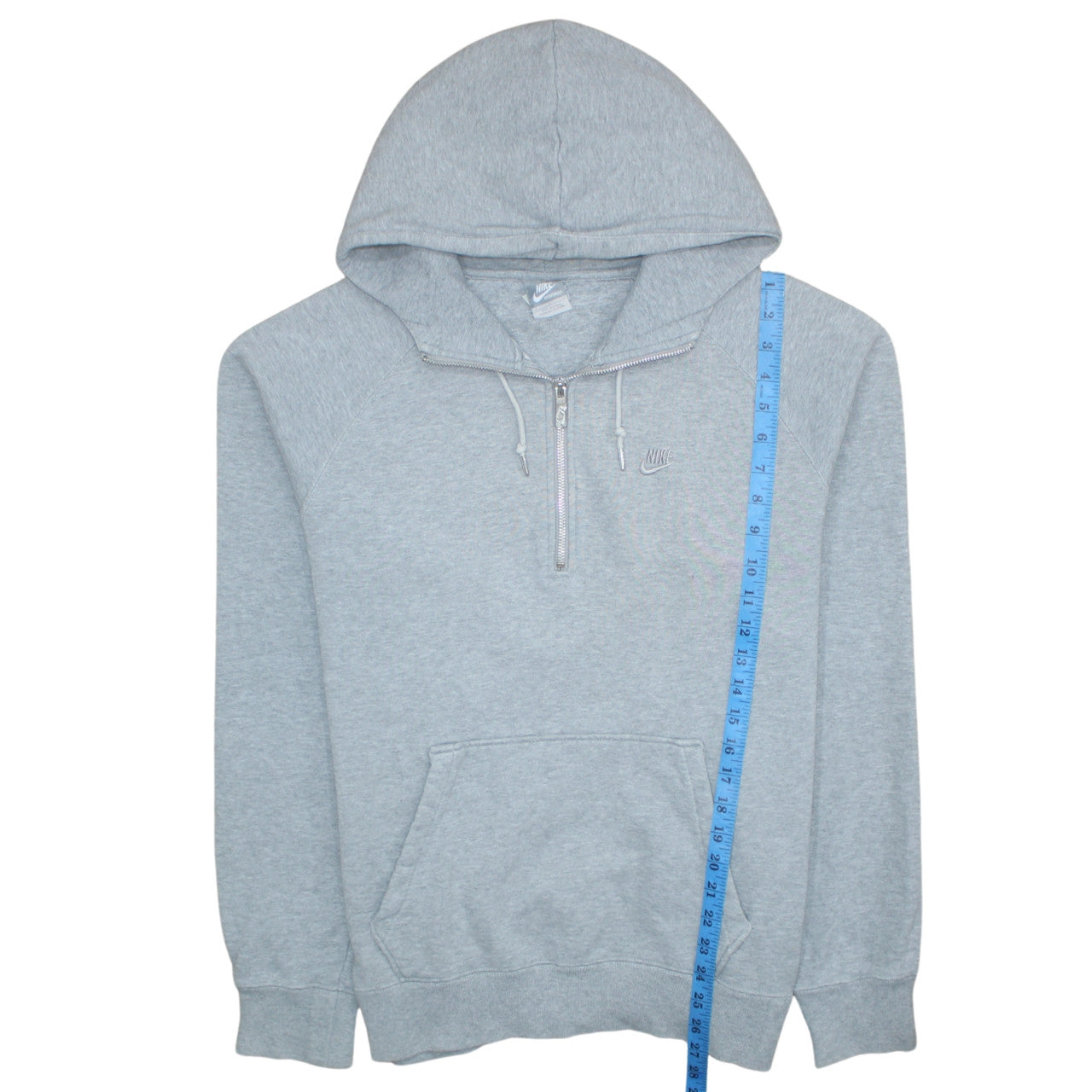 Nike Women Grey 1/2 Zip Hooded Pullover Sweatshirt L Cotton