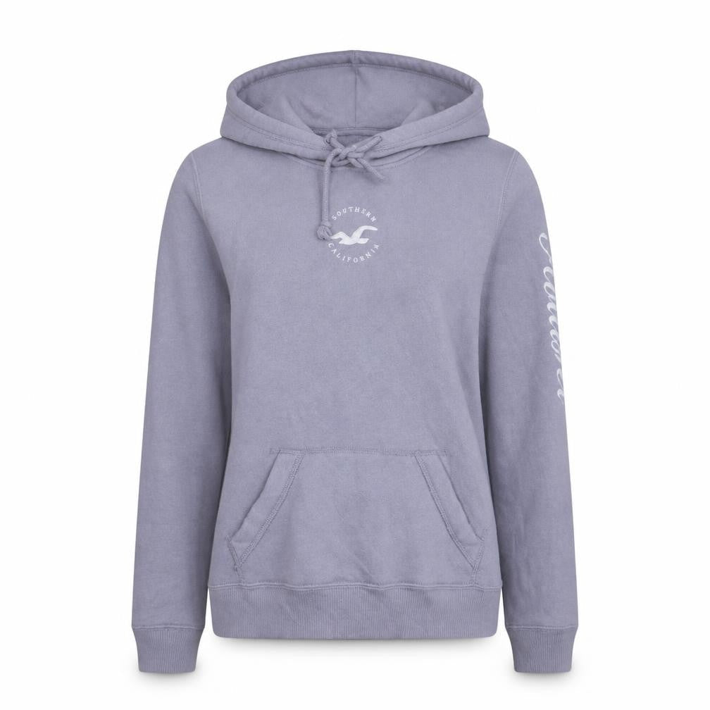 Hollister Women Lavender Hoodie Small Pullover Drawstring Logo Print