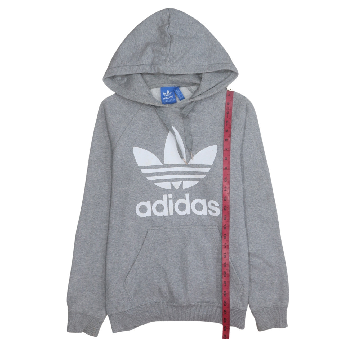 Adidas Men Grey Hoodie Small Pullover Logo Cotton Blend Sweatshirt