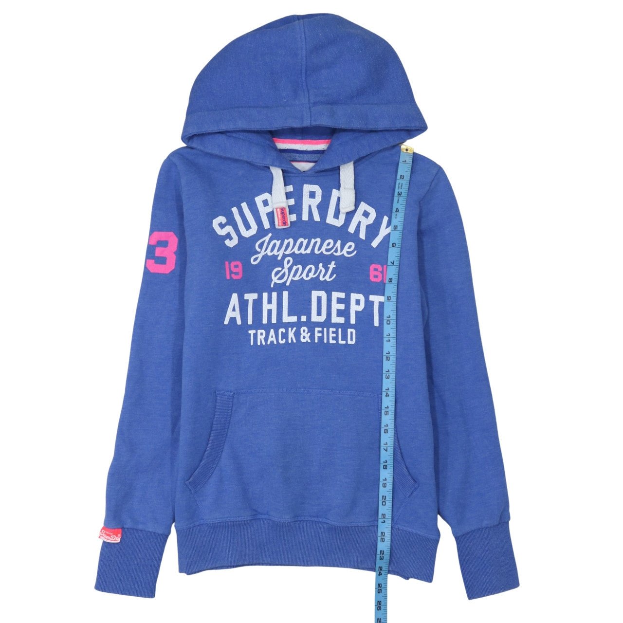 Superdry Women Blue Pullover Hoodie Size M Track & Field Graphic