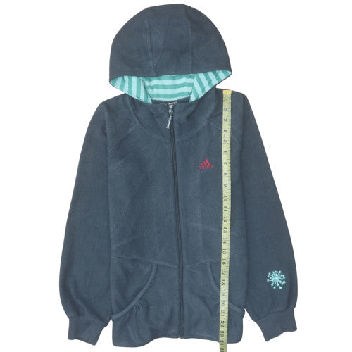 Adidas Girls Grey Fleece Hooded Full Zip Jacket 7-8 Years ClimaWarm