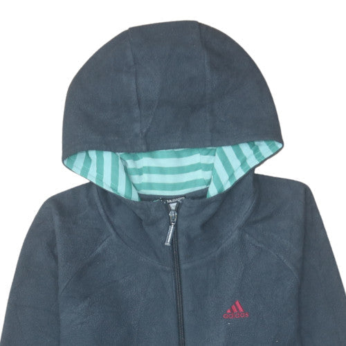 Adidas Girls Grey Fleece Hooded Full Zip Jacket 7-8 Years ClimaWarm