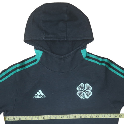 Adidas Mens Black Hoodie Pullover with Green Stripes Size S