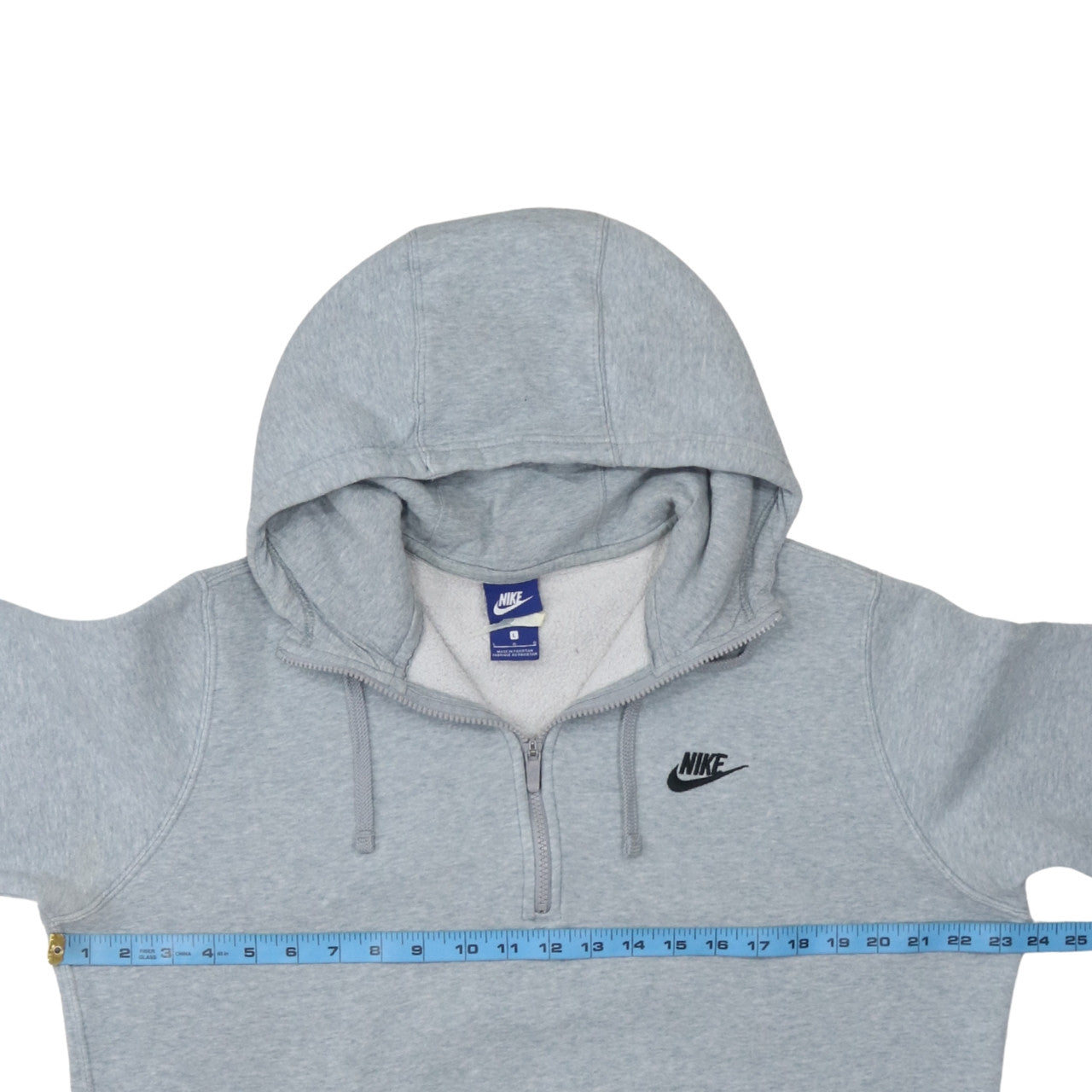 Nike Men's Grey 1/4 Zip Pullover Hoodie L Fleece Logo Sweatshirt