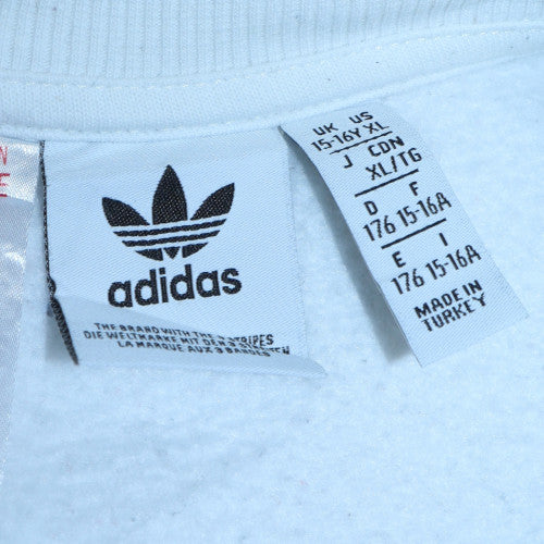 Adidas Boys White XL 15-16 Years Crew Neck Logo Sweatshirt