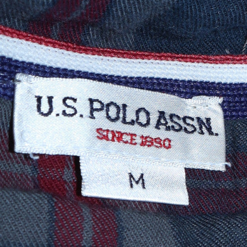 U.S. Polo Assn. Men's Grey Full Zip Hoodie M Plaid Collar