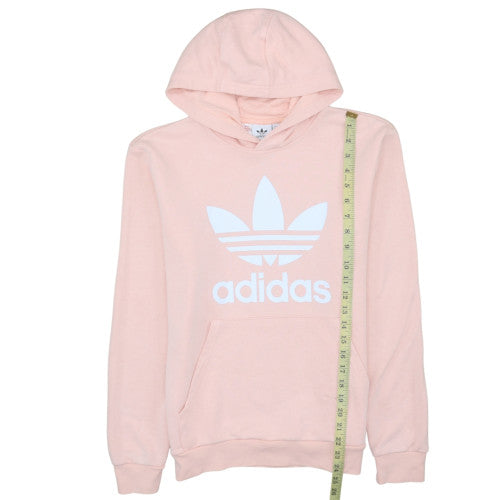 Adidas Girls Pink Pullover Hoodie 14-15 Years Classic Logo Cotton Blend