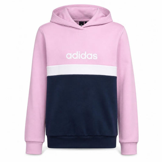 Adidas Girls Pink Colourblock Logo Pullover Hoodie Size 14 Years
