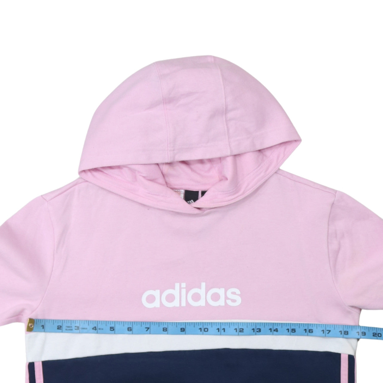 Adidas Girls Pink Colourblock Logo Pullover Hoodie Size 14 Years