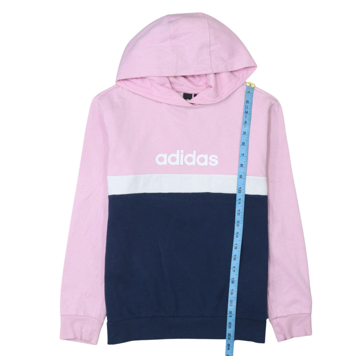 Adidas Girls Pink Colourblock Logo Pullover Hoodie Size 14 Years