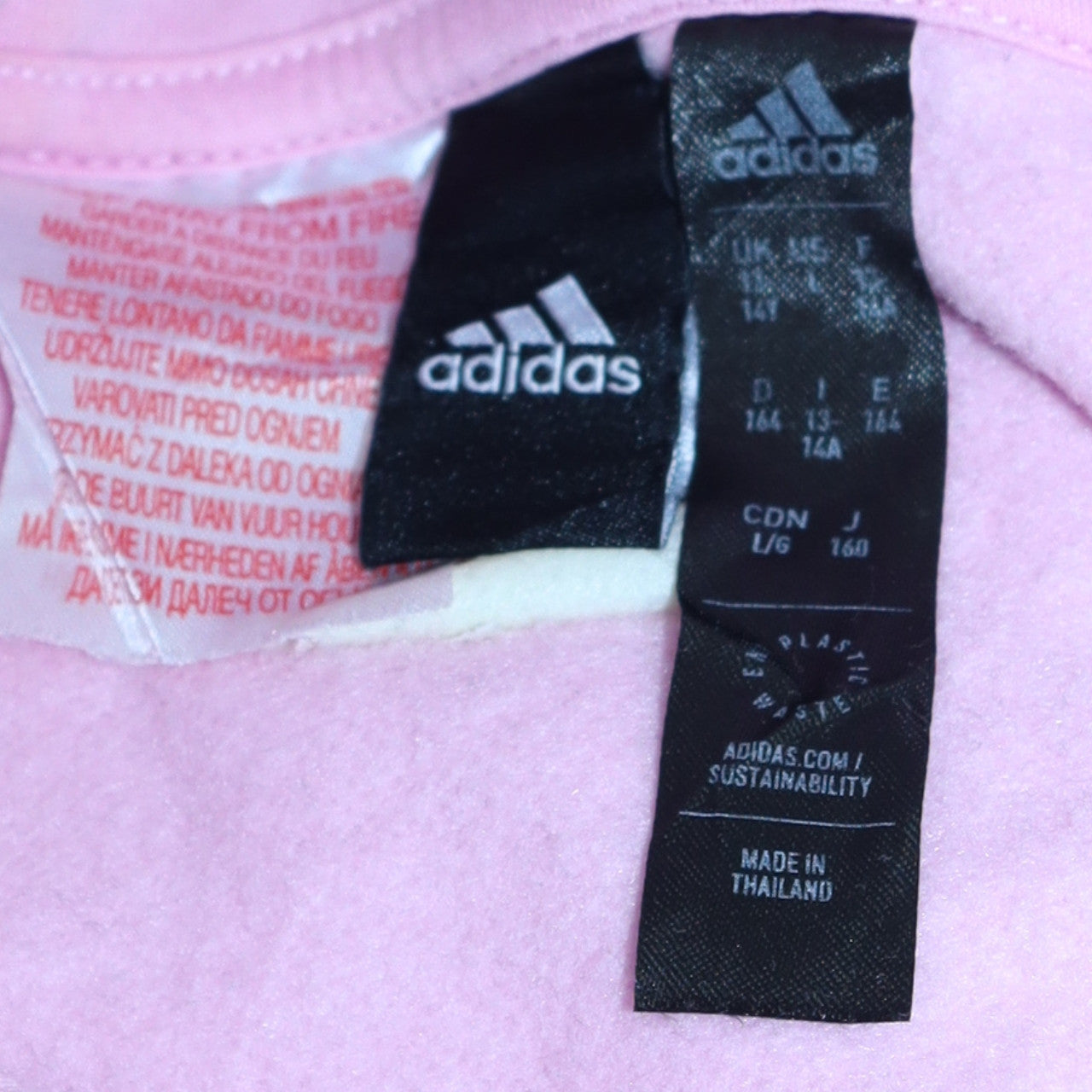Adidas Girls Pink Colourblock Logo Pullover Hoodie Size 14 Years