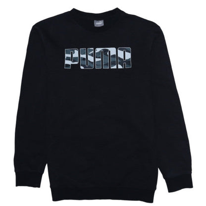 Additional front view of Puma Men's Black Graphic Logo Pullover Sweatshirt Small