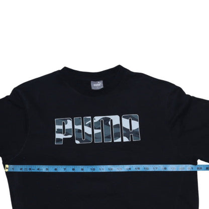 Back view of Puma Men's Black Graphic Logo Pullover Sweatshirt Small