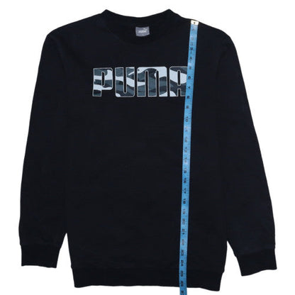 Close-up detail of Puma Men's Black Graphic Logo Pullover Sweatshirt Small