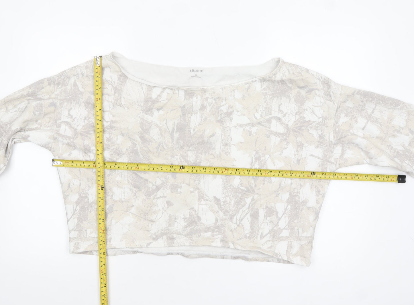 Hollister Women's Beige Cropped Long Sleeve Boat Neck Top M