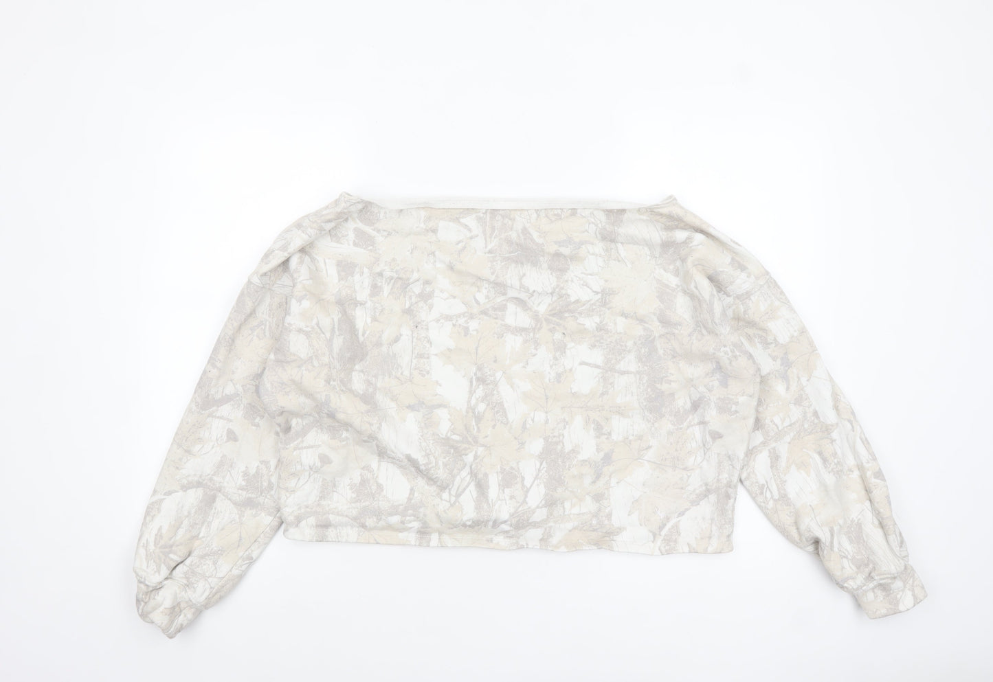 Hollister Women's Beige Cropped Long Sleeve Boat Neck Top M