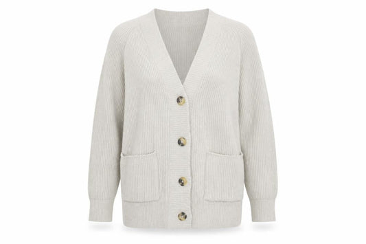 Brave Soul Women’s Grey Chunky Knit Cardigan M V-Neck Button Front
