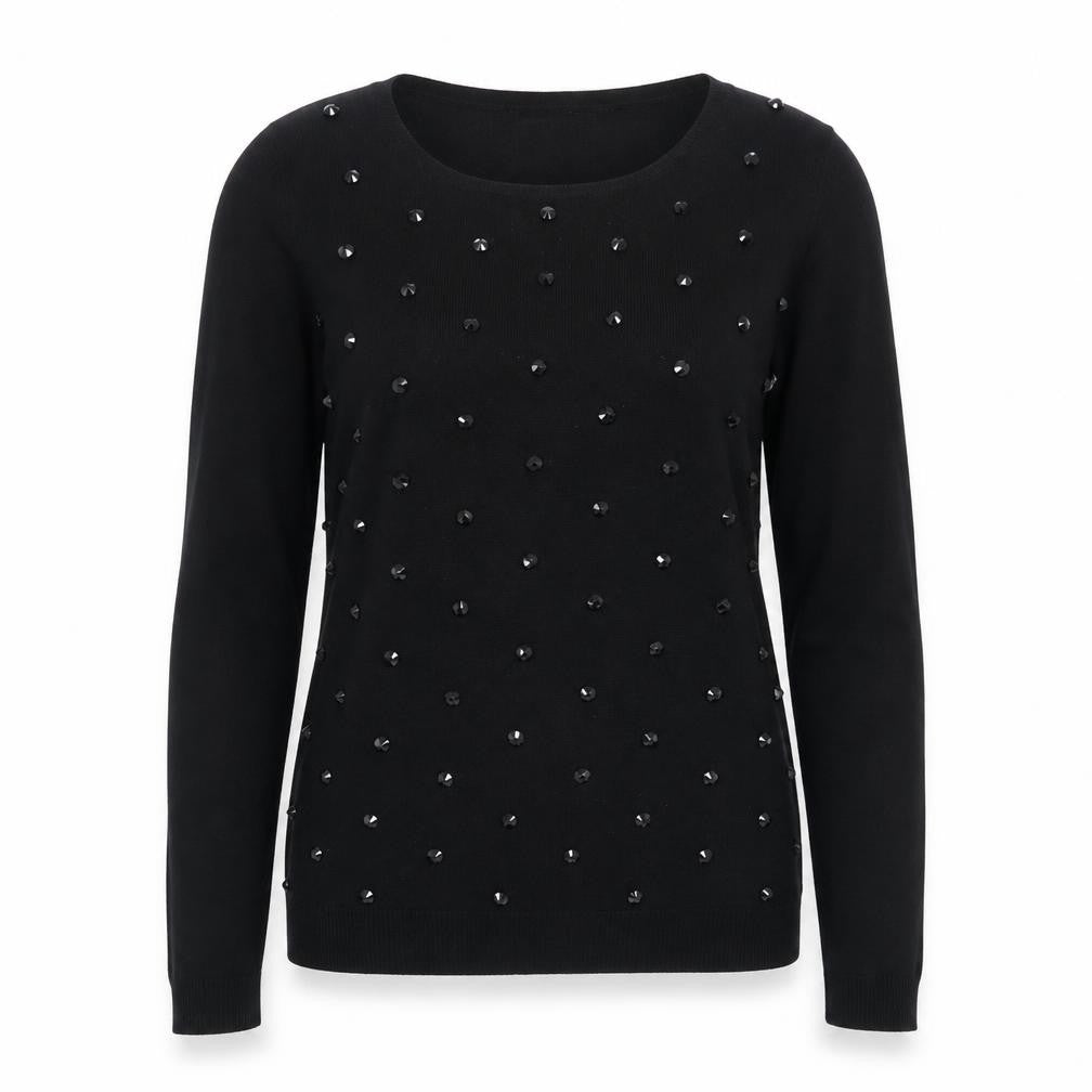 Topshop Women's Black Beaded Knit Pullover Jumper Size 10