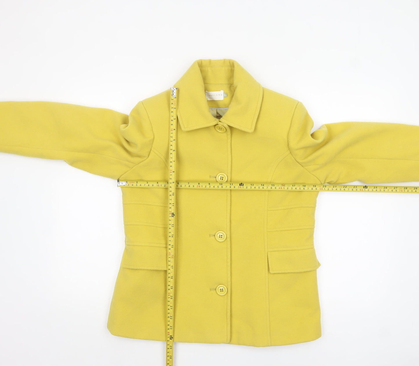 Lakeland Women Yellow Wool Blend Buttoned Mid-Length Coat Size 12