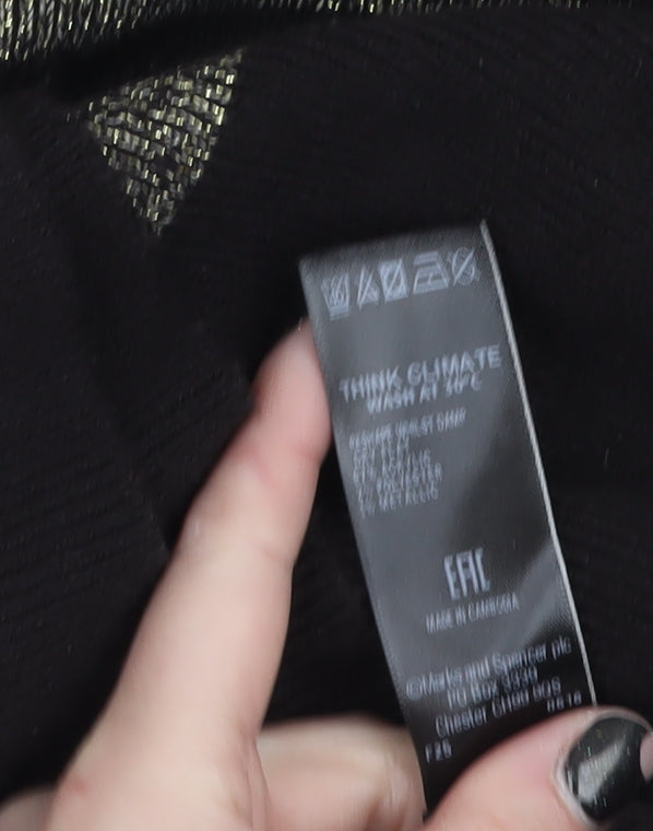 Marks and Spencer Womens Black Metallic Stripe V-Neck Jumper Size 18