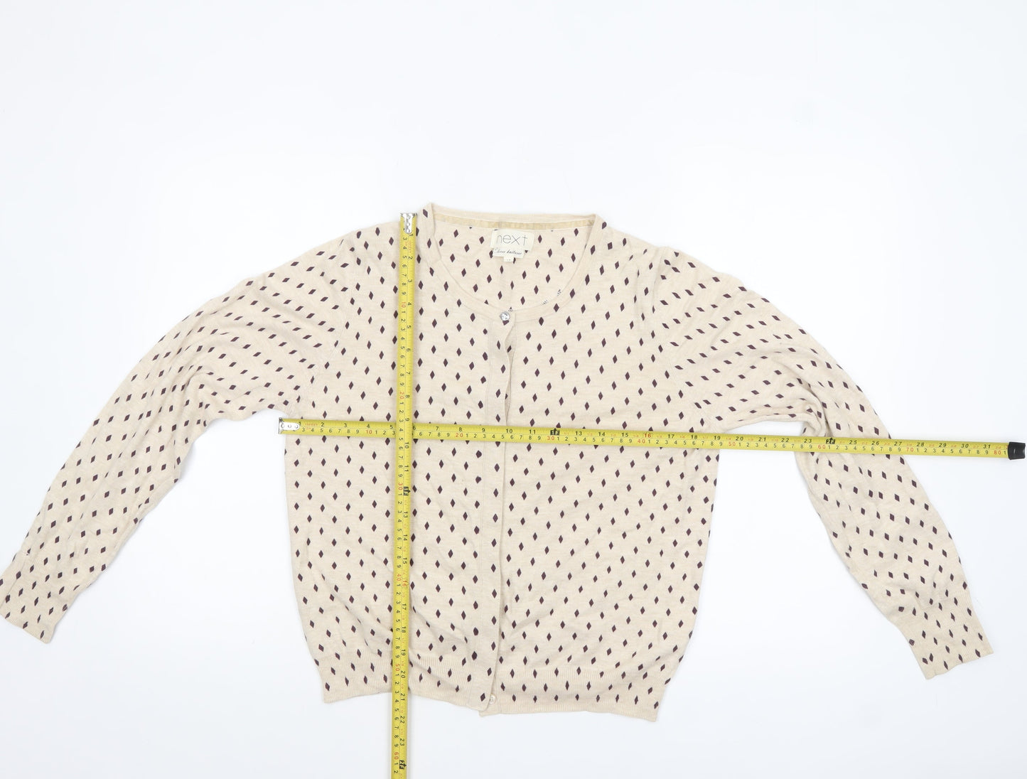 Next Women's Beige Geometric Cardigan Size 14 Long Sleeve Knit