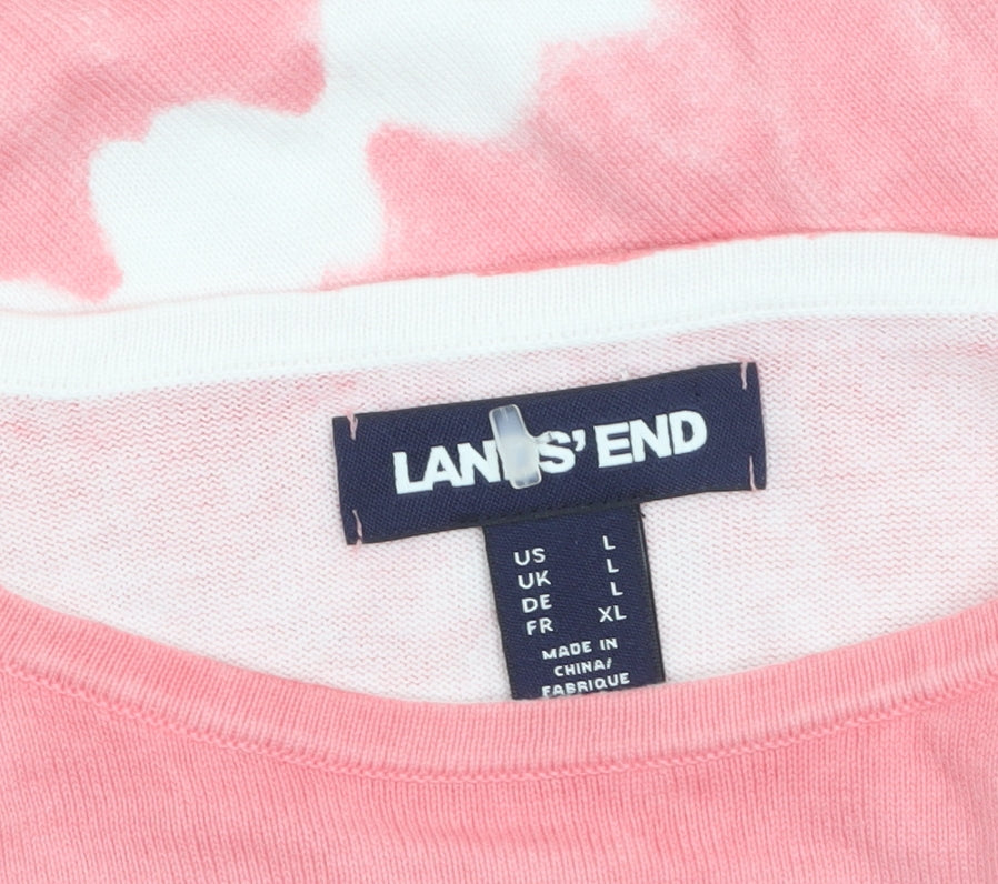 Lands' End Womens Pink Tie Dye Long Sleeve Cotton T-Shirt L